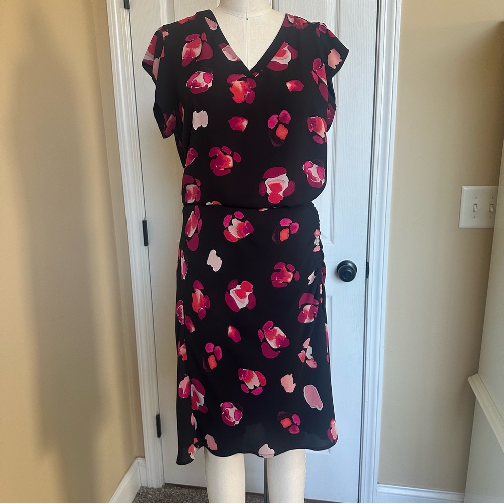 CAbi  2 Piece Petal Blouse and Skirt Set Black &  Pink Floral Size Medium/Large